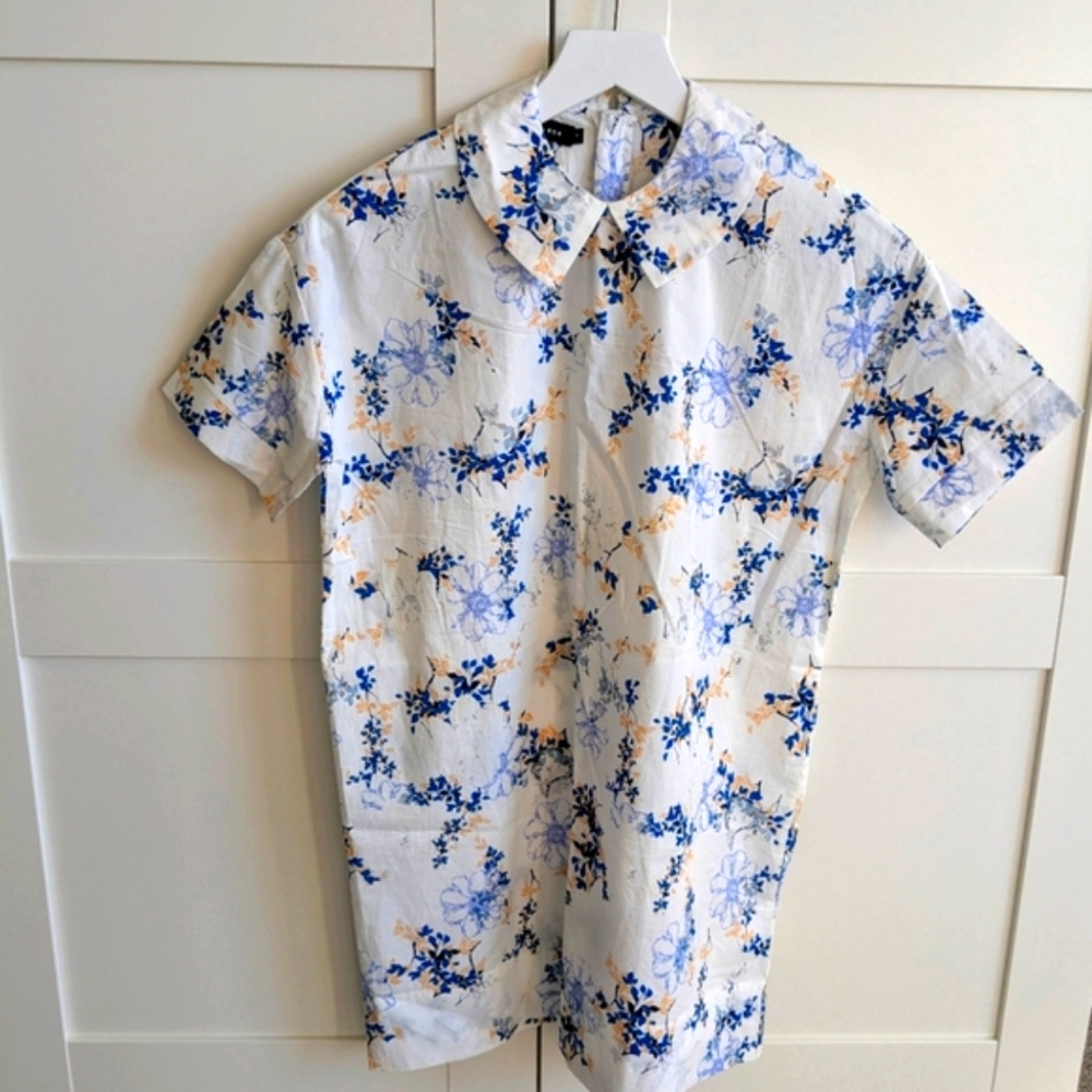 Bamboo Girls Peter Pan Collar Floral Oversized Shirt Dress Size 8
